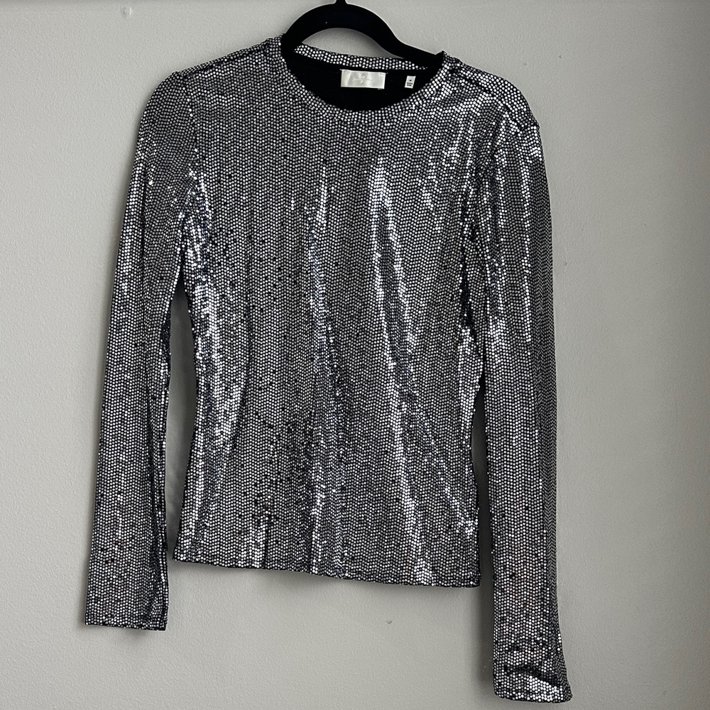 Silver Sequin Long Sleeve Top
